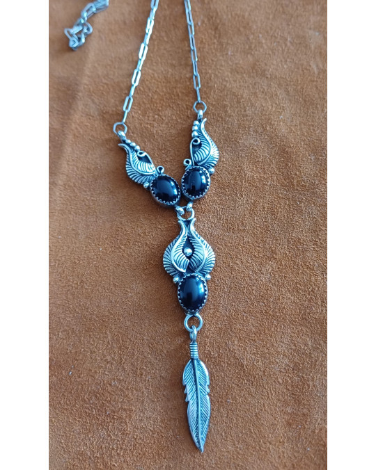 Navajo Silberschmuck: Onyx-Collier, sehr edel!