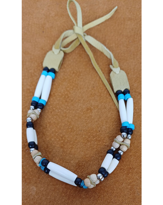 Hals-Choker aus Knochen, Türkis und Holz- indianische Handarbeit aus Kanada