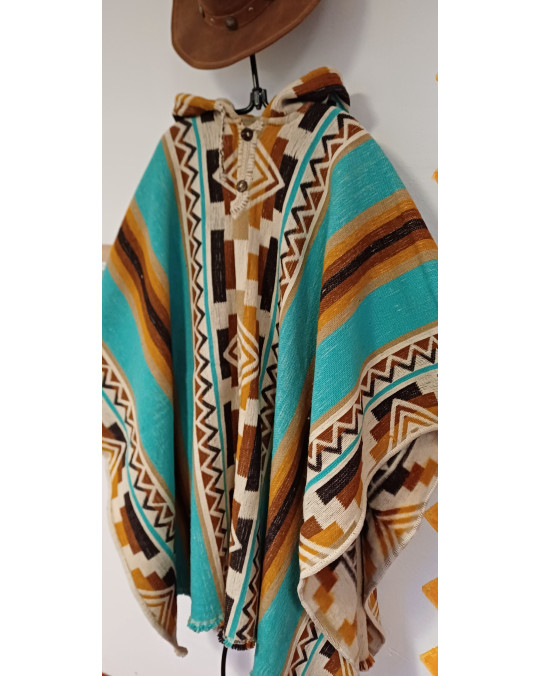 Poncho aus Ecuador "Turquoise Sky and Earth" 100 % Wolle
