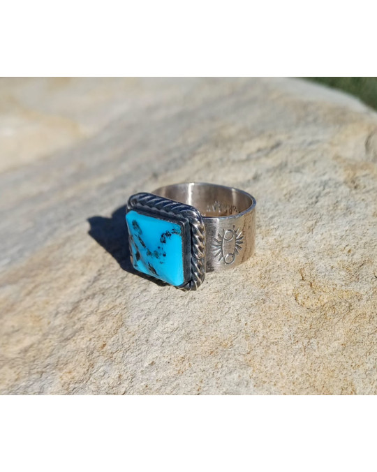 Herren Ring "Mystik" mit viereckigem Türkis, aus Silber, Gr. 11