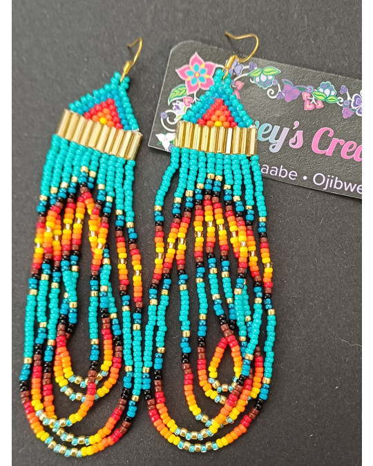 Lange Perlenohrringe "Kwey" - Feuerfarben