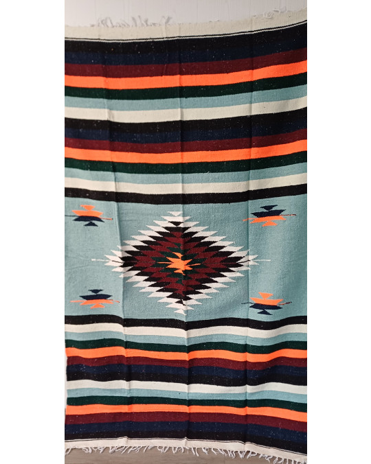 Gewobene, original mexikanische Decke Multicolor-türkis