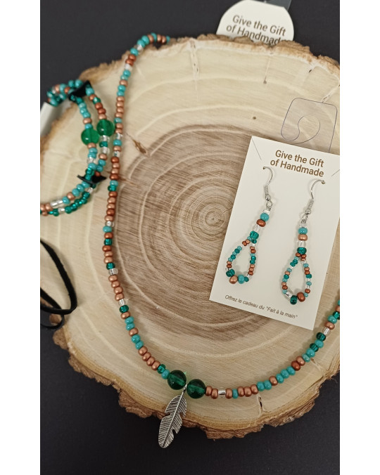 Glasperlen Ohrringe, Armband und Kette, Set