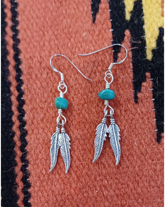 Ohrhänger Federn mit grünem Türkis Stein