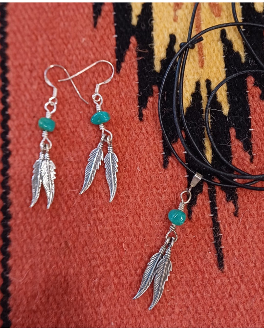 Ohrhänger Federn Türkis Stein mit Anhänger im Set