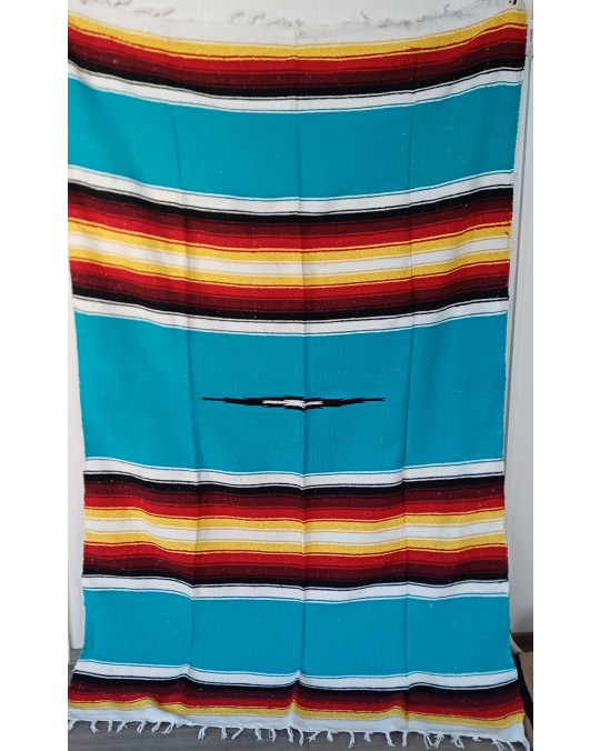 Gewobene, original mexikanische Decke (kleines Diamantzentrum) Farbkombi Aqua