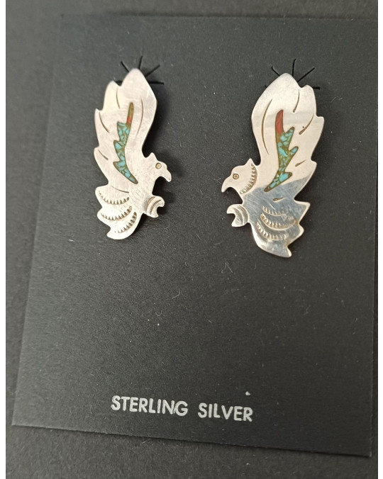 Grosse Ohrstecker, Adler Inlay Mexico, Vintage