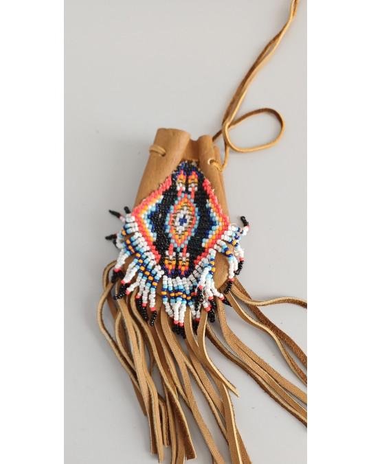 Hirschleder Medizinbeutel, Navajo - mit Perlenarbeit