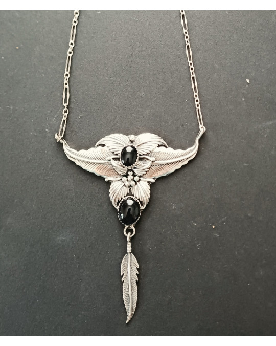 Navajo Silberschmuck: Onyx-Collier, sehr edel!