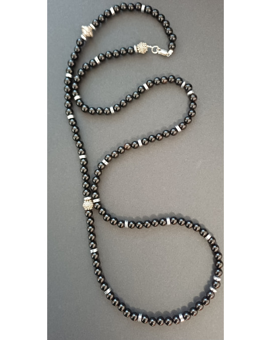 Lange Kette mit Onyx und Silber