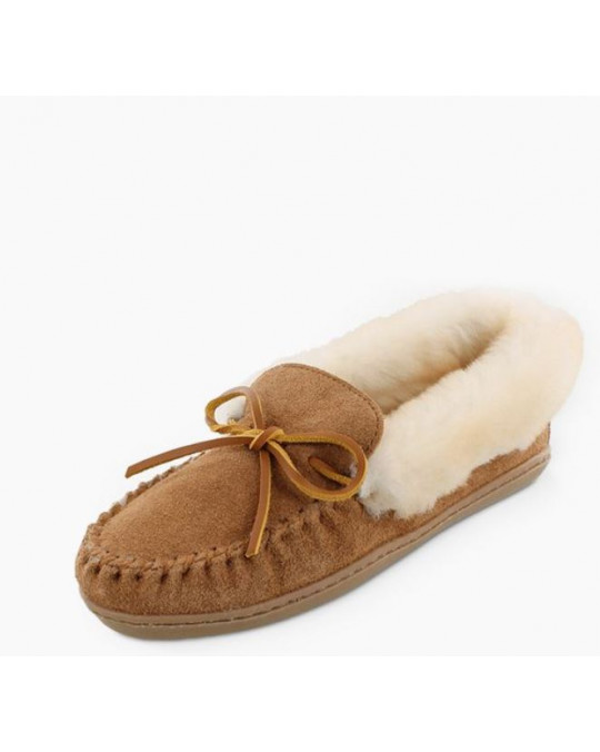 Winter Sheepskin (Lammfell) Damen Moccasin mit Sohle, kuscheliger Rand