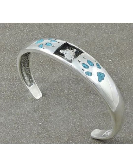 Armreif Wolf mit Türkis Chip Inlay in 2 Grössen 
