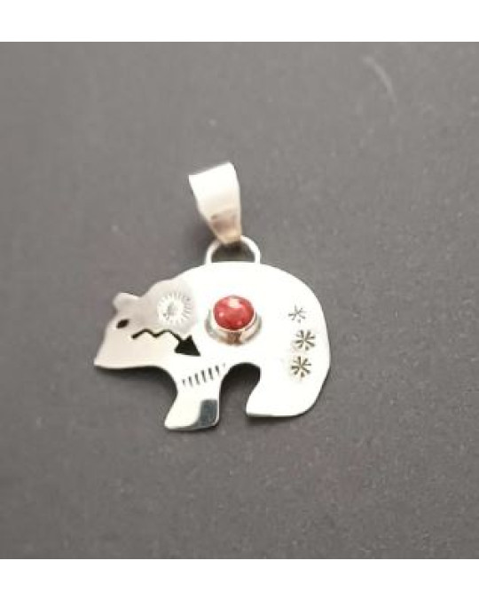 Navajo Anhänger Bär mit Koralle