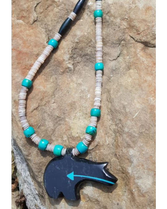 Muschelkette Amulett  Bär mit Herzlinie