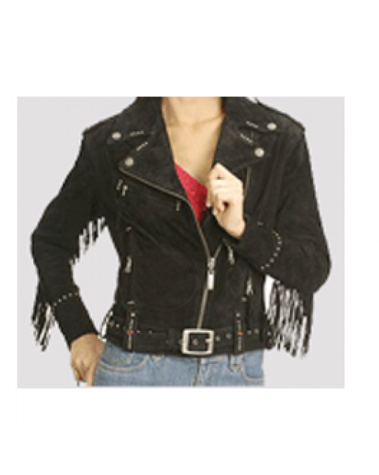 Bikerjacke Leder mit Fransen für Damen