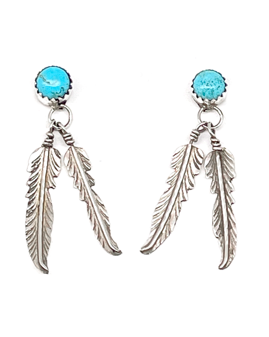 Schlichte Ohrstecker Türkis mit 2 Federn