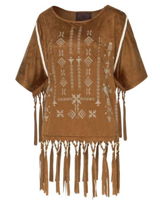 Fransentshirt mit Applikationen, im Wildlederlook