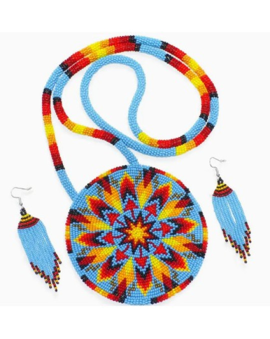 Kette "SunStar" mit Ohrringen, beides aus Glasperlen
