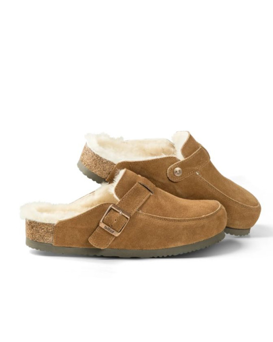 Natur-Pantoffel mit Korksohle 100 % Lammfell 