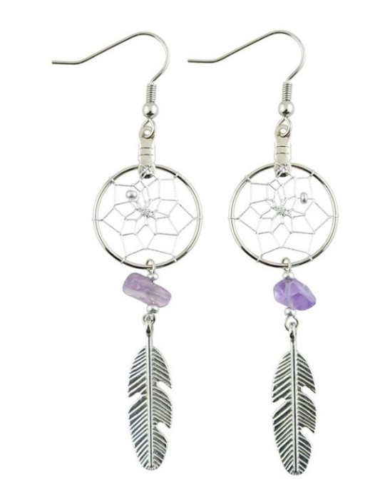 Traumfänger-Ohrringe Modeschmuck aus Kanada, Amethyst