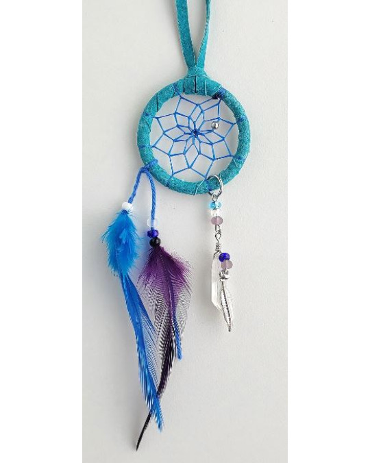 Kleiner Traumfänger mit Kristall, Autotraumfänger - türkis 