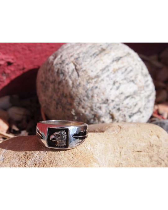 Ring Adler, schwarz oder Türkis-Inlay