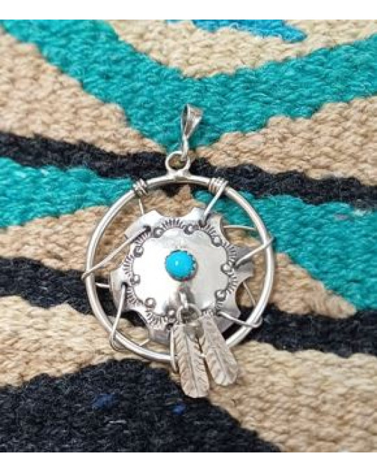 Anhänger der Navajo, Mandala mit kleinem Türkis, Schutzschild