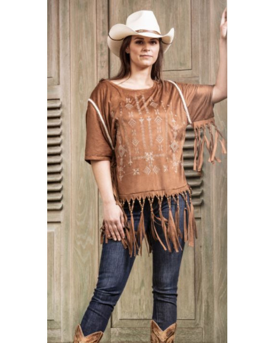 Fransentshirt mit Applikationen, im Wildlederlook