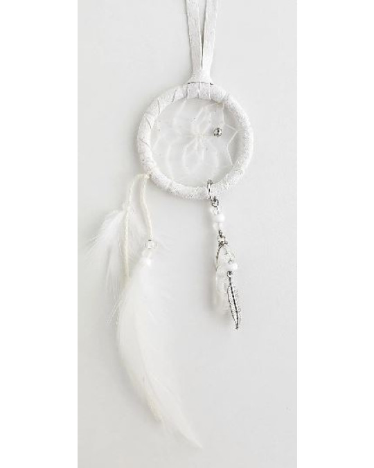 Kleiner Traumfänger mit Kristall, Autotraumfänger - weiss