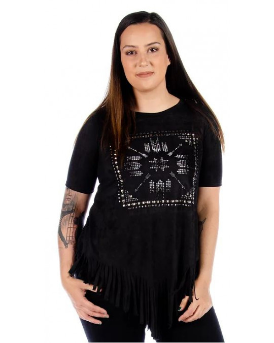 "My Tribe" Damen T-Shirt im Leder-Look in schwarz