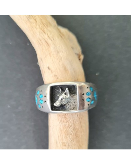 Ring Wolf mit Türkis