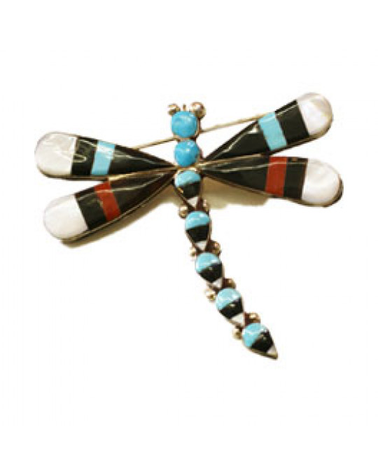 Grosse Zuni Einlegearbeit "Libelle" (Brosche u. Anhänger)